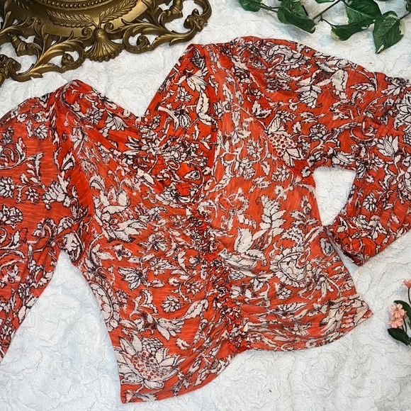 Free People Tops - Free People Orange Floral Long Sleeve